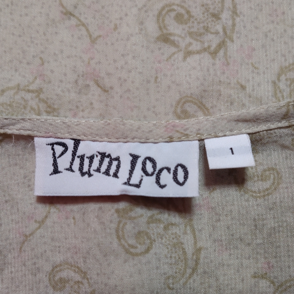 Plum Loco Blouse Women's Size 1 Beige Sheer Top Round Neck Short Sleeve Shirt - Picture 11 of 12